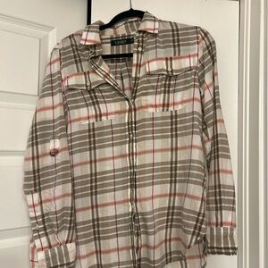 Ralph Lauren Beige and Red Plaid Shirt